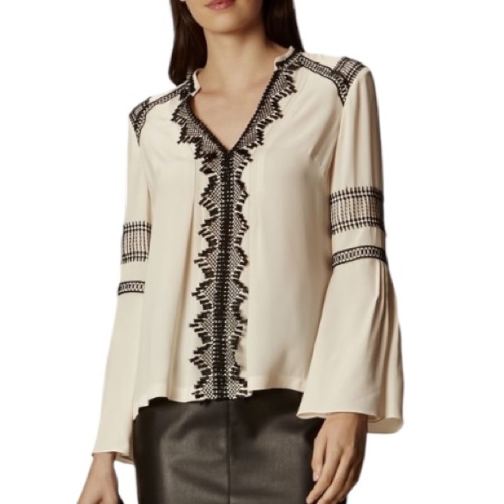 Karen Millen Ivory Black Crochet Lace Bell Sleeve Blouse - 4
